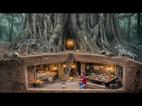 How to Build a Bamboo Forest House - Survival in an Underground Shelter