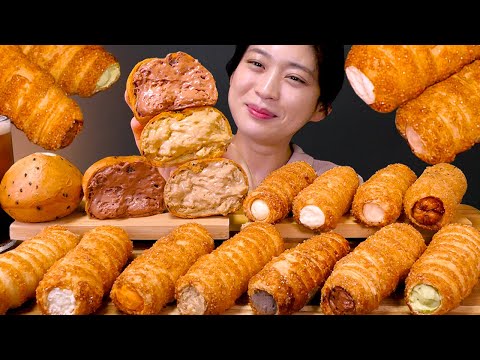 🥐Cream Bread🥧Custard, Green tea, Oreo, Cheese corne Pie ASMR Mukbang