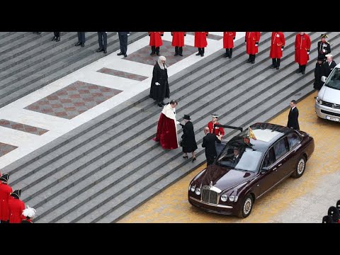 The Queen arrives for Margaret Thatchers funeral