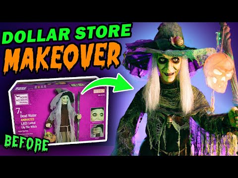 Halloween Witch Animatronic Makeover! (DOLLAR STORE CHALLENGE)