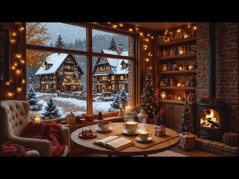 Christmas Coffee House Ambience ❄️ Crackling Fireplace & Smooth Jazz for Deep Winter Relaxation