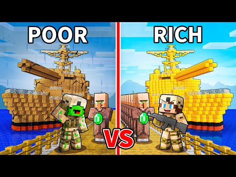 JJ and Mikey: POOR vs RICH Military Army Ship Battle in Minecraft - Maizen