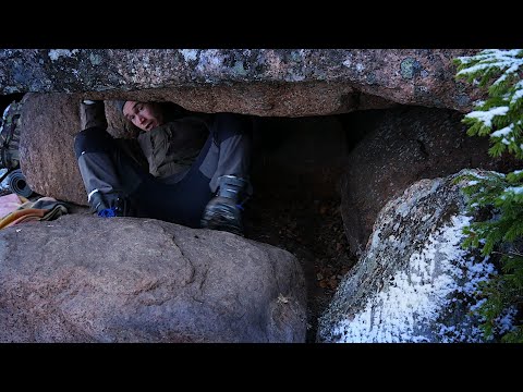 Taking Shelter Under a Rock - Winter Camping, Icebath