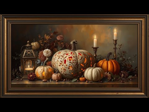 Elegant Candlelit Pumpkin Display for Halloween | Framed Art Screensaver | Art for your TV