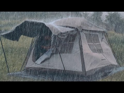 ⛈️TRAPPED in a RAINSTORM‼️Camping in Heavy Rain and Destructive Wind Storm 🌪