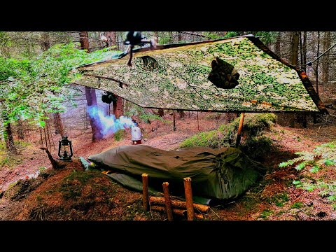 Wild Camping Alone in the Forest | Dutch Army Poncho Stealth Shelter