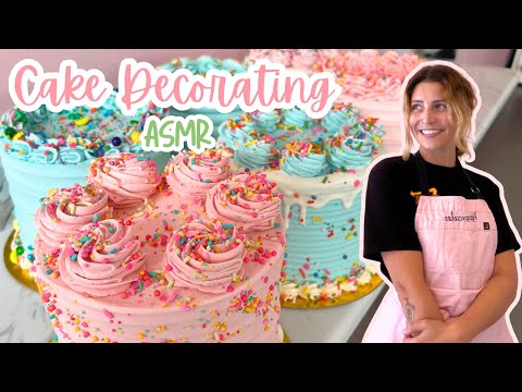 Decorate 6 Buttercream Cakes With Me! | Real-Time, Un-Edited [No Talking] [No Music] [ASMR]