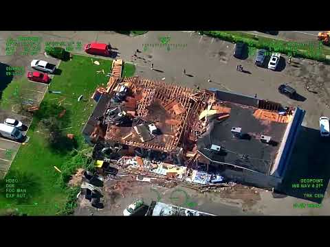 Aerial view tracks tornado destruction in Portage, MI