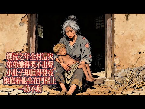 災年裏的村子死寂一片，餓殍遍地。弟弟蜷縮在娘懷裏，嗓子早已哭啞，只剩微弱的抽噎，腫脹的小肚子緊繃發亮，看着觸目驚心｜恐怖動漫｜懸疑動漫｜虐心動漫