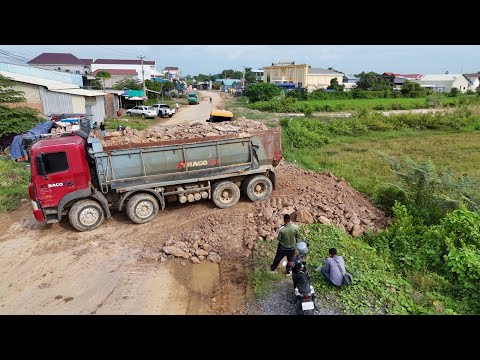 Skillful Land Fill Operation | KOMATSU Bulldozer & Dump Trucks Efficiently Manage Stone & Soil