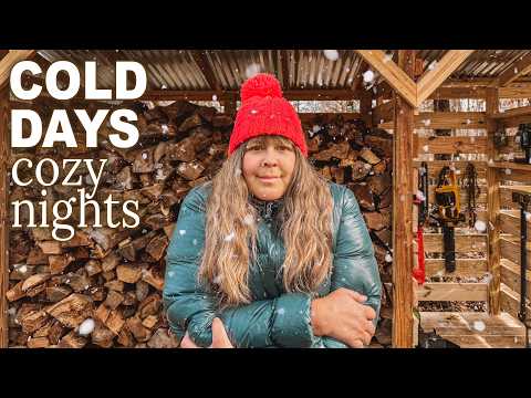 Cozy Off Grid Life: first snow, last harvest & building a woodshed