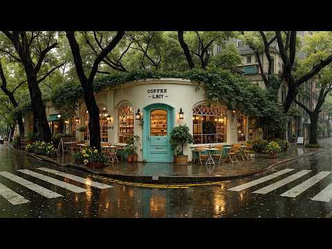Cozy Rainy Day Jazz 🌧️ Quiet Spring Café Street | Smooth Jazz & Gentle Rain Sounds for Relax & Study