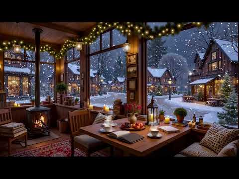 Cozy Christmas Café Atmosphere ☕ Gentle Jazz Piano & Fireplace Sounds for Work & Reading