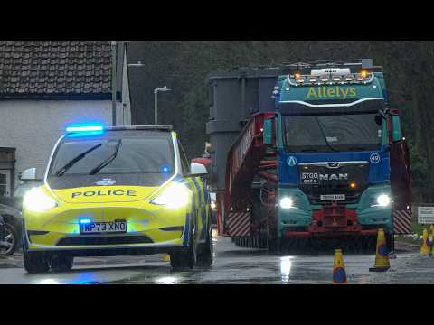 168 wheeled vehicle manoeuvres through village as police escort 178t transformer