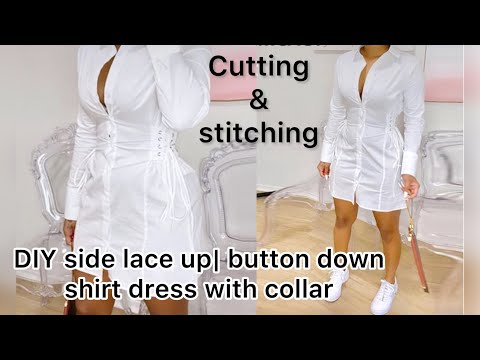 DIY side lace up| button down shirt dress with collar #shirtdress