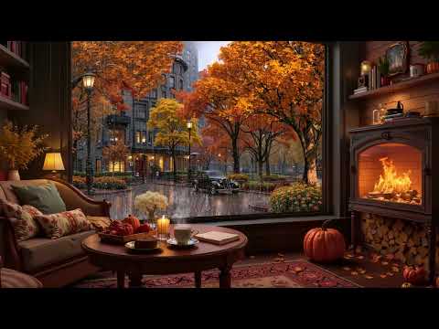 Autumn in the Rain 🍁 Cozy Coffee Shop Jazz with Rain Sounds & Relaxing Melodies
