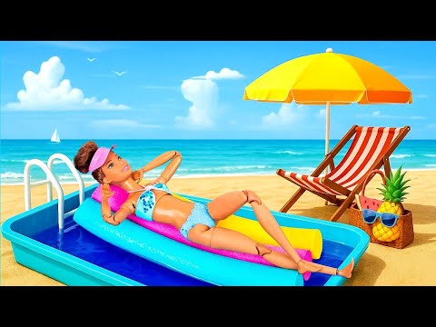 Doll Beach Party 🏝️☀️ DIY Micro-Fashion Showdown! Tiny Crafts