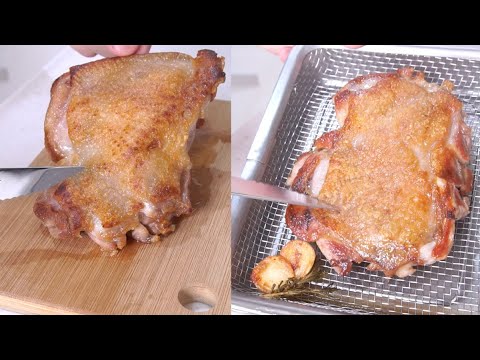 如何煎雞腿排。低油煙不油噴,金黃酥脆