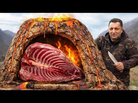 Giant Beef Ribs Grilled in a Volcano Oven