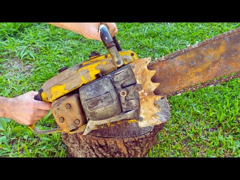 Complete restoration of an old rusty chainsaw
