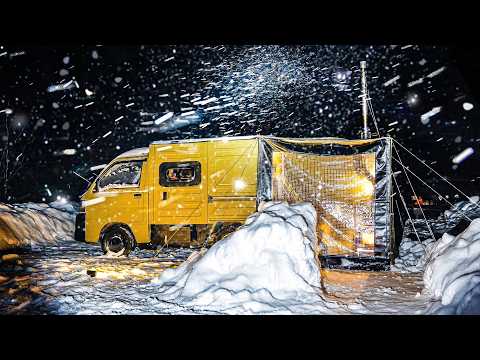 【極寒車中泊】−7℃の雪が舞う雪山で過ごす車中泊キャンプ | 薪ストーブ  軽トラック 冬キャンプ  Relaxing ASMR