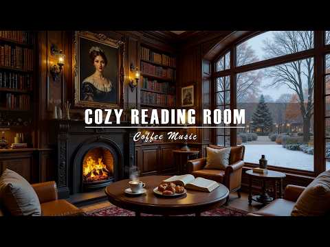 Cozy Reading Room 📚 Fireplace Smooth Jazz | Winter Relaxation & Focus Music