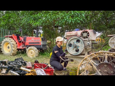 The Girl Repairing a Broken Tractor Stuck In Muddy Field For a Farmer - Girl Mechanical