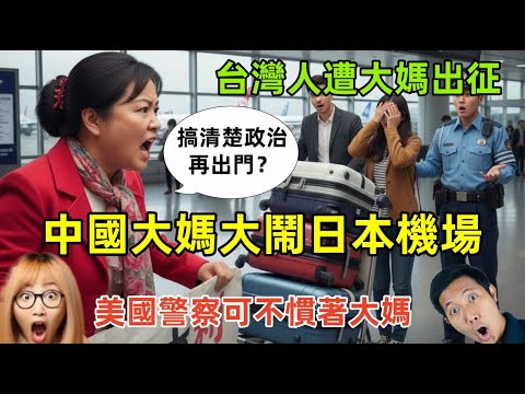 中國大媽出征台灣人，大鬧日本機場，丟臉丟到全世界，遇到美國警察就變乖了，網友：治得了大媽的還得是“西醫”