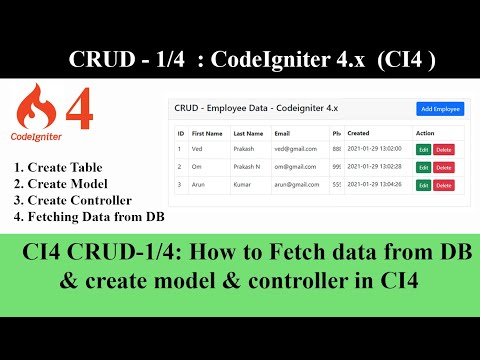 CI4 CRUD-1/4: How to Fetch data from database & create table, model & controller in CodeIgniter 4