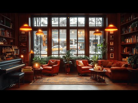 Cozy Bookstore Cafe – Relaxing Jazz and Rain Sounds for Study, Focus & Relax