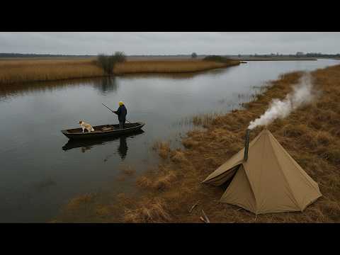 Hot tent camping in the rain | Cozy fishing
