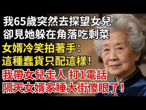 我65歲突然去探望女兒，卻見她躲在角落吃剩菜，女婿：這種蠢貨只配這樣！我帶女兒走人 打1電話，隔天女婿家睡大街傻眼了#晚年生活#中老年生活#為人處世#生活經驗#情感故事