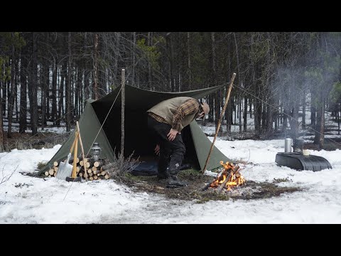 Multi-Day Winter Camping - No Sleeping Bag, Modified Pup-Tent, Pulk Sled, Solo Bushcraft