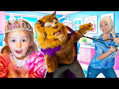 Elsa the Dentist! Jasmine and Olaf HELP Beast Feel Better - Brushing Your Teeth for Kids!
