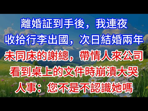 離婚証到手後，我連夜收拾行李出國，次日結婚兩年未同床的謝總，帶情人來公司，看到桌上的文件時崩潰大哭，人事：您不是不認識她嗎？#為人處世 #生活經驗 #情感故事