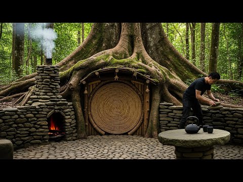 The Man Built a Secret Shelter in the Forest Inside a Giant Tree