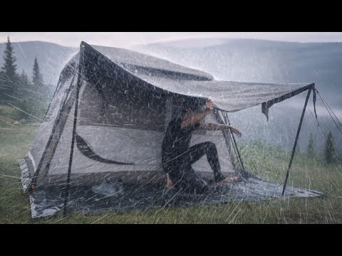 Amazing Brutal Rain & Windstorm‼️Camping in the mountain with Dangerous Rain & Windstorm🌪 