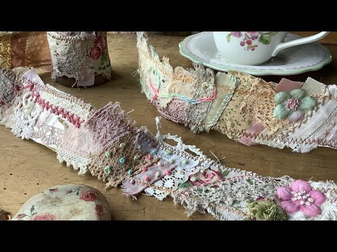 Making a Crazy Quilt style SNIPPET ROLL roll to use in Junk Journals….slow stitch