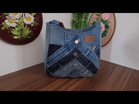 DIY "jeans waistband"made into a cute Tote bag:Easy Tricks for Sewing  a luxury bag