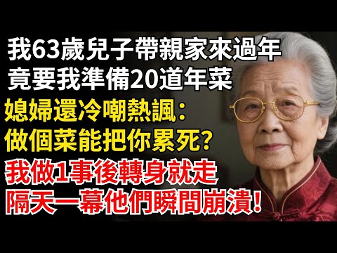 我63歲兒子帶親家來過年，竟要我準備20道年菜，媳婦還冷嘲熱諷，我做1事後轉身就走，隔天一幕他們瞬間崩潰！#晚年生活#中老年生活#為人處世#生活經驗#情感故事