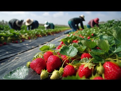 How to grow and harvest strawberries - strawberry processing factory | Agriculture documentary