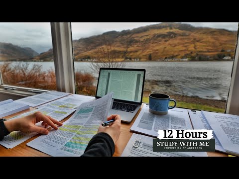 12 HOUR STUDY WITH ME on A RAINY DAY ⎢Background noise, 10 min Break, No music, Study with Merve ⎢4K