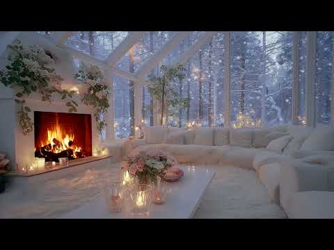 🎹🤍Soft Winter Piano Tunes | Elegant White Lounge & Snowfall for Meditation, Relaxation & Inner Peace
