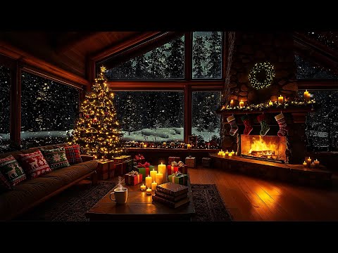Peaceful Christmas Cabin Ambience 🎄 Relaxing Jazz Music & Fireplace Sounds for a Cozy Winter Night