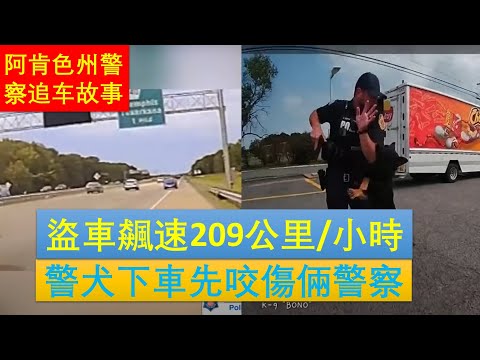 「美國警察追車」失竊車飆破209公里!警犬下車狂咬兩名警察 嫌犯聽到一句話竟乖乖投降|美國警察實錄|警燈一開