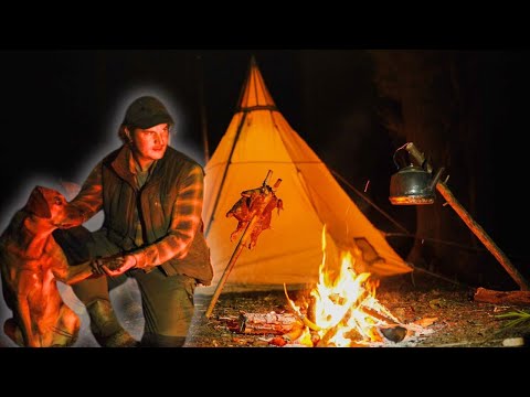 Camping In A HOT TENT | Wilderness Cooking & Foraging | Wild Camping with my dog.