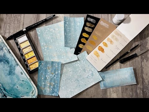 Winter watercolour backgrounds and Kuretake gold paint swatching