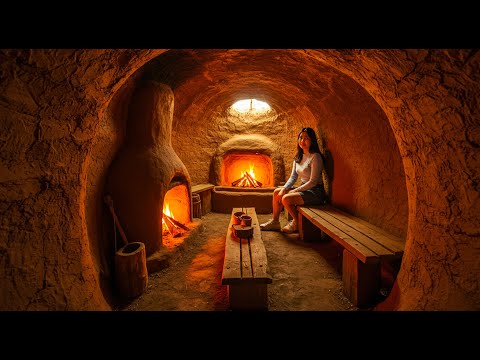 Young Women Builds a Secret Cave Under the Hard Ground For Survival - Secret shelter, Fireplace