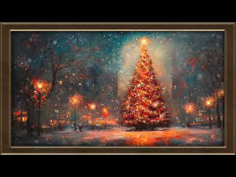 6-Hour Vintage Gold Frame TV Art |  City Christmas Screensaver  | Falling Snow Wallpaper TV Art