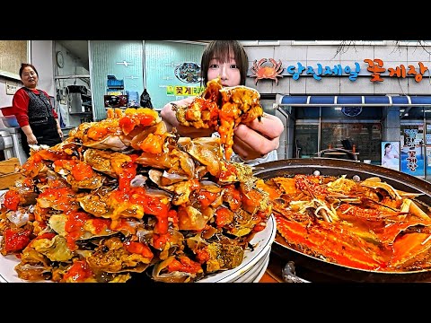Broke the Restaurant Record Eating 14 Korean Raw Crabs! Flower Crab Stew Mukbang